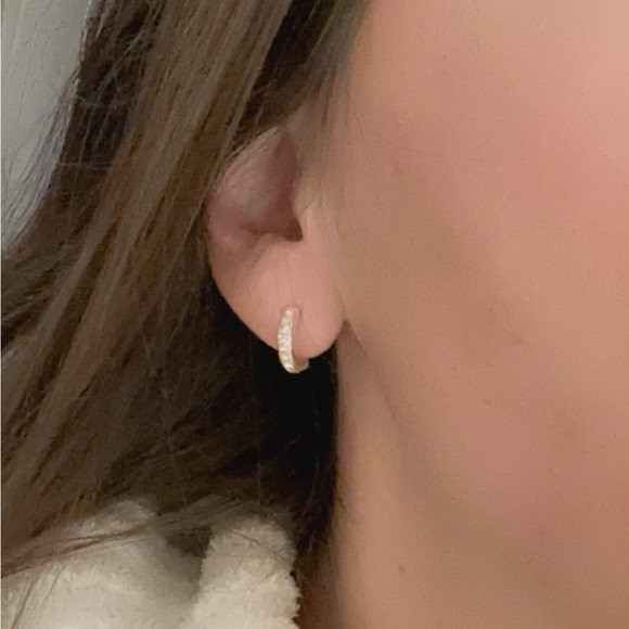 Sterling Silver Dainty Crystal Semi Hoops in Peach - Picture 7 of 7